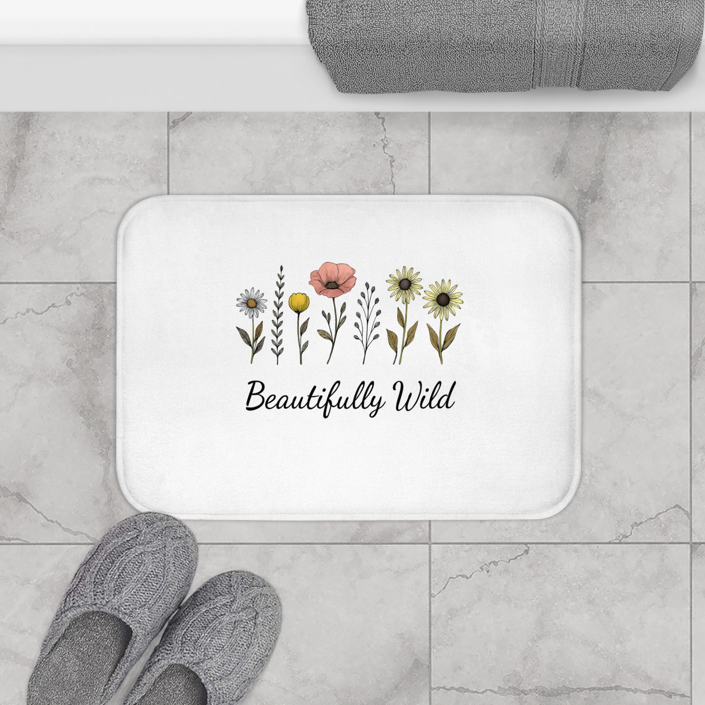 Beautifully Wild Floral Bath Mat, Botanical Decor, Spa Bathroom Accessory, Gift for Nature Lovers, Summer Home Decor