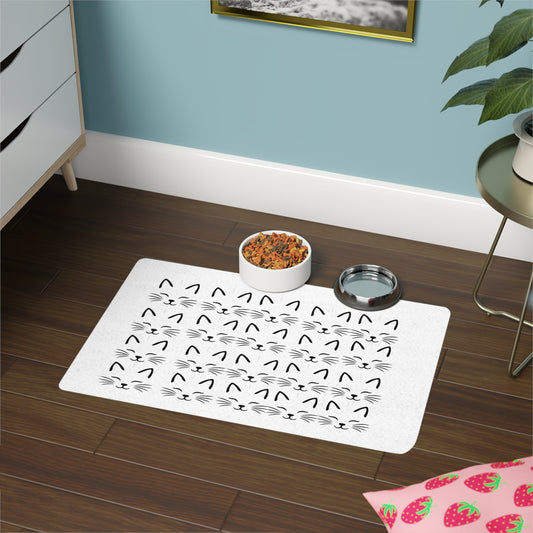 Cute Cat-Themed Pet Food Mat, Whimsical Cat Design, Non-Slip Feeding Mat for Dogs & Cats, Fun Pet Accessories, Kitchen Decor