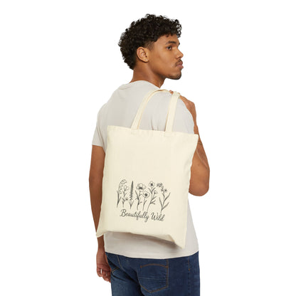 Beautifully Wild Floral Cotton Canvas Tote Bag | Eco-Friendly Shopping Bag, Beach Tote, Gift Bag, Reusable Grocery Bag, Floral Art